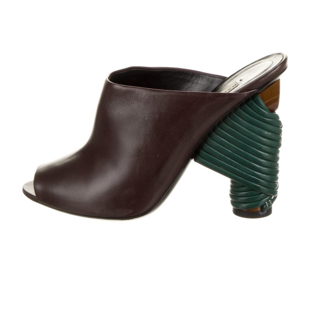 🤎💚🤎 Balenciaga Sculptural Leather Mules | Runway Heel | Size 6.5 (IT 37)
